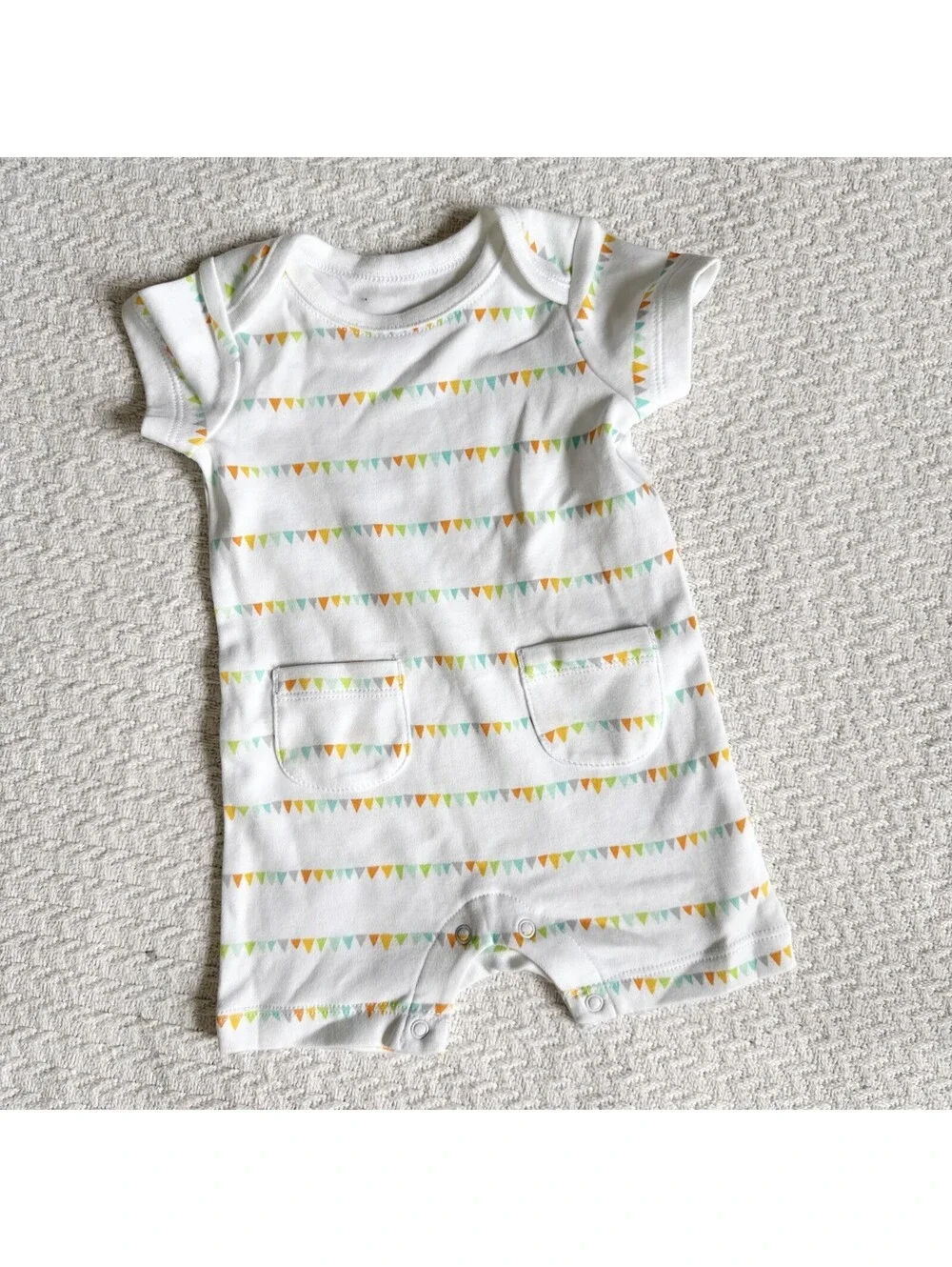 New Gymboree 0-3M Cotton Knit Romper Short Sleeve Snap Triangle Blue Green